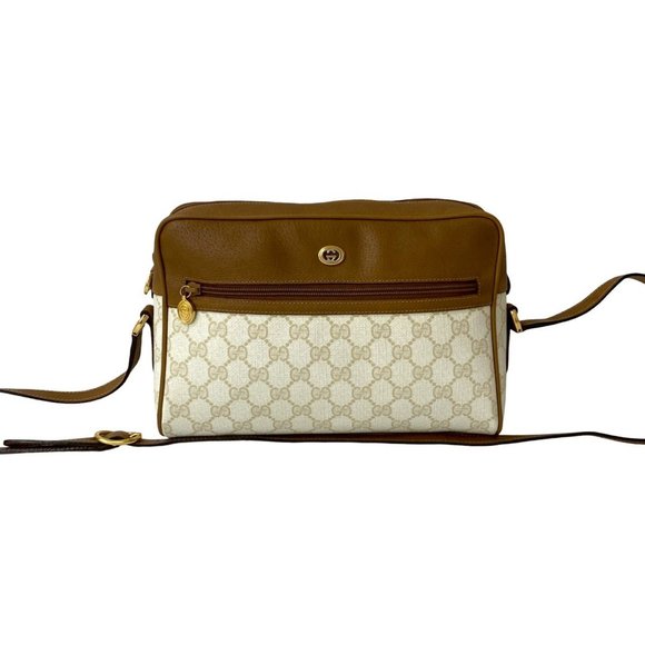 GUCCI Old Gucci GG Logo Hardware Leather Genuine Shoulder Bag Pochette Brown ... - Picture 1 of 10